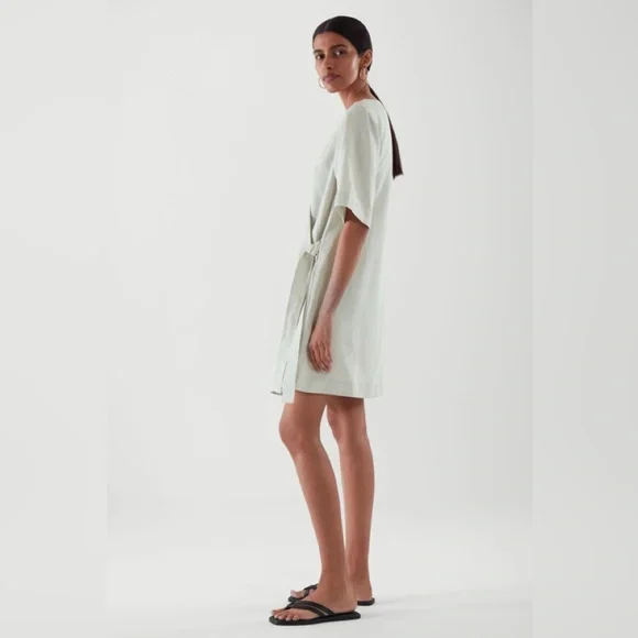 COS MINI WRAP DRESS IN DUSTY LIGHT GREEN - Picture 4 of 15